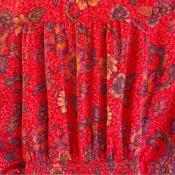 Free People Long Sleeve Floral V-Neck I Got You Printed Top Red Size Medium - Picture 7 of 16